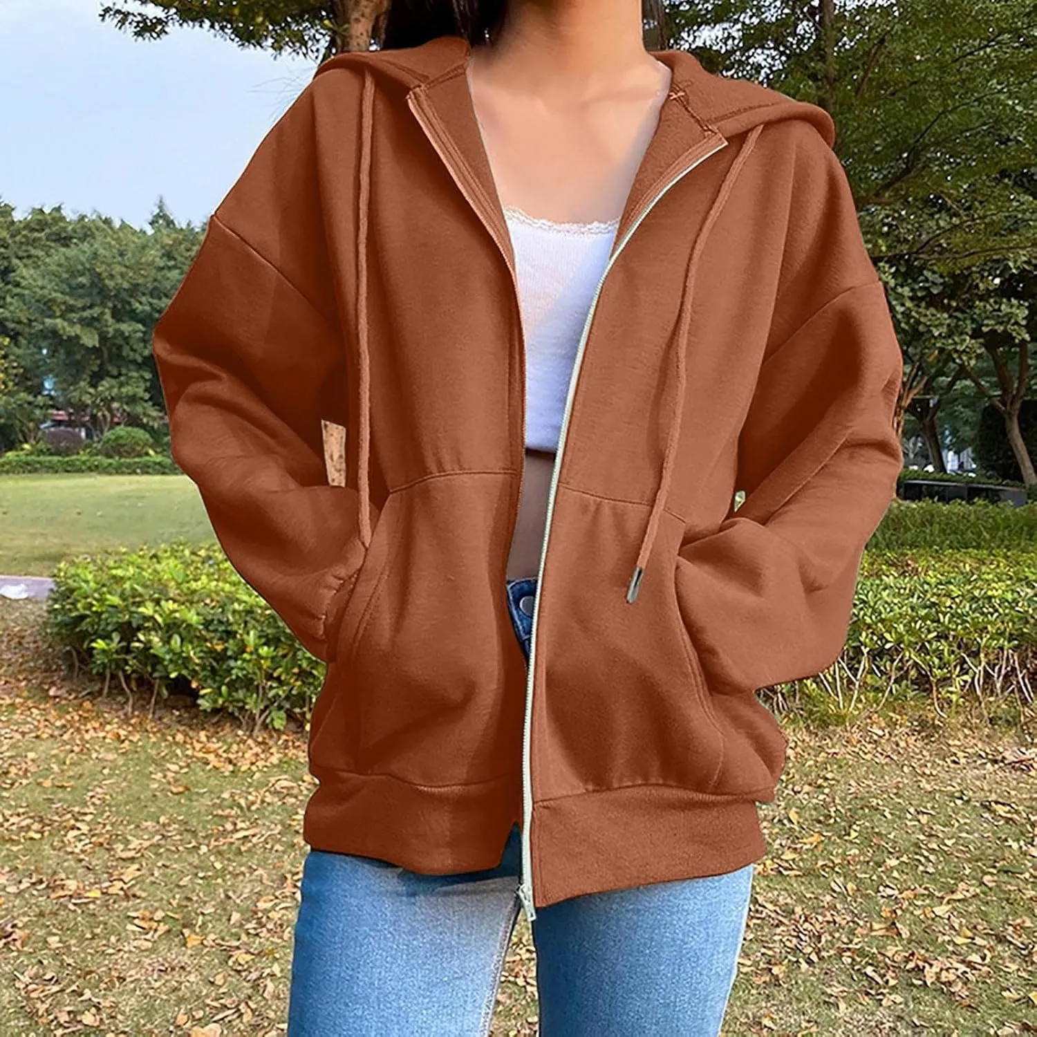 Hoodies Sweatshirts for Women 2024 Casual Long Sleeve Shirt Zip Up Fleece Hoodie Jacket Coat Fall Clothes with Pocket