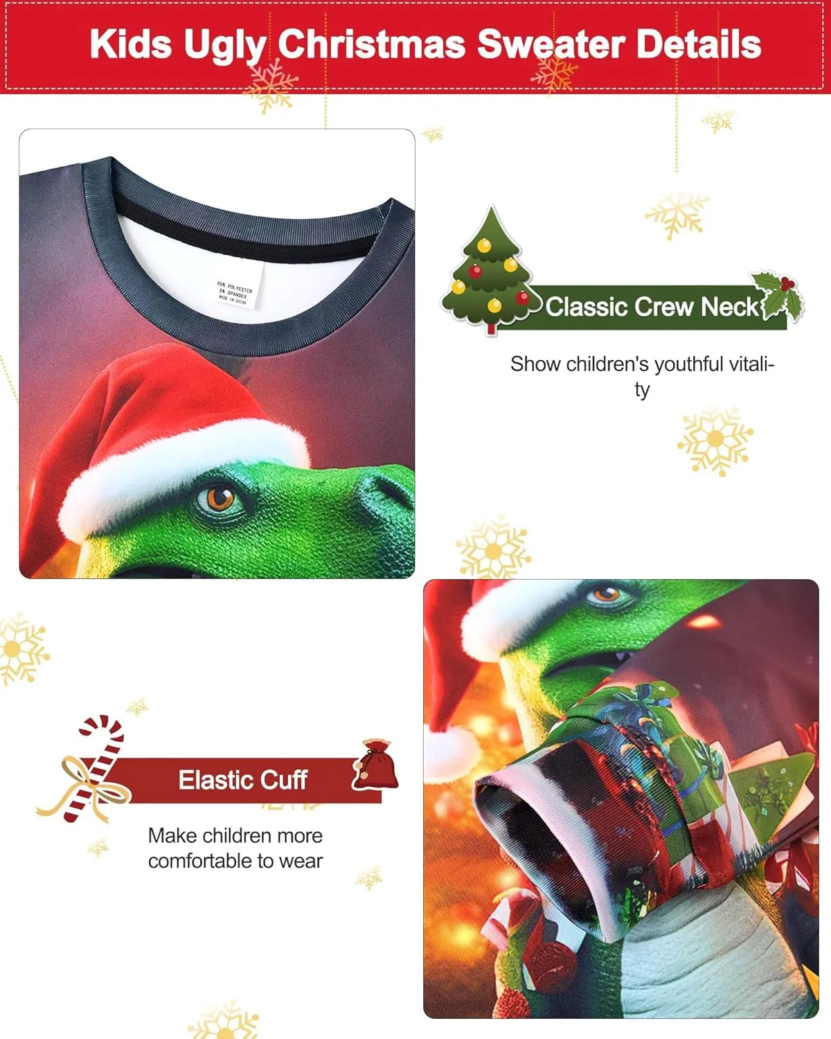 Idgreatim Boys Girls Ugly Christmas Sweater Funny 3D Long Sleeve Xmas Sweatshirt with Fleece Size 4-16
