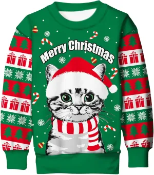 Idgreatim Boys Girls Ugly Christmas Sweater Funny 3D Long Sleeve Xmas Sweatshirt with Fleece Size 4-16