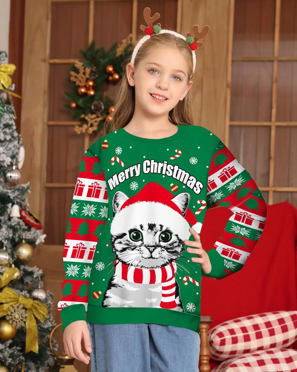 Idgreatim Boys Girls Ugly Christmas Sweater Funny 3D Long Sleeve Xmas Sweatshirt with Fleece Size 4-16