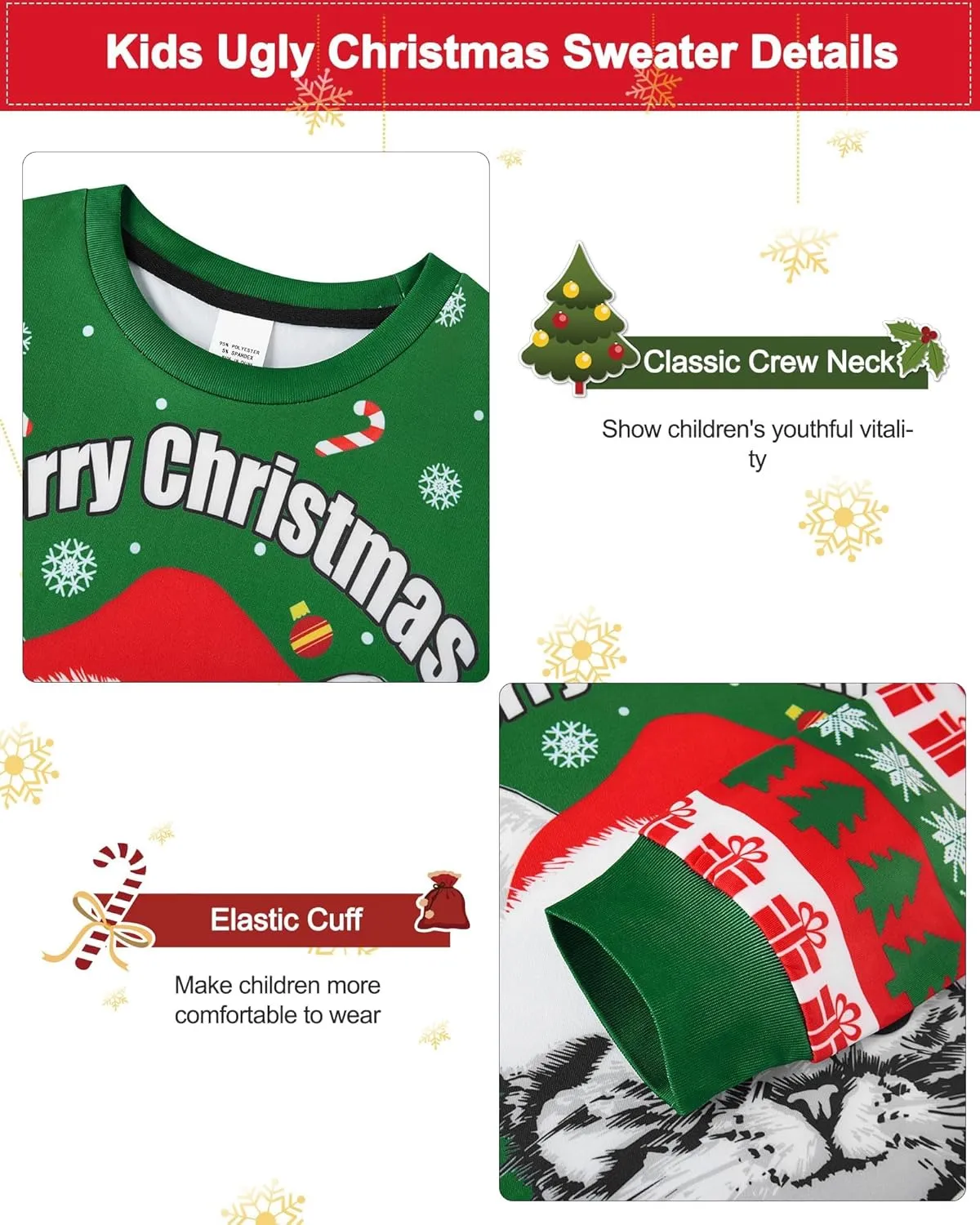 Idgreatim Boys Girls Ugly Christmas Sweater Funny 3D Long Sleeve Xmas Sweatshirt with Fleece Size 4-16