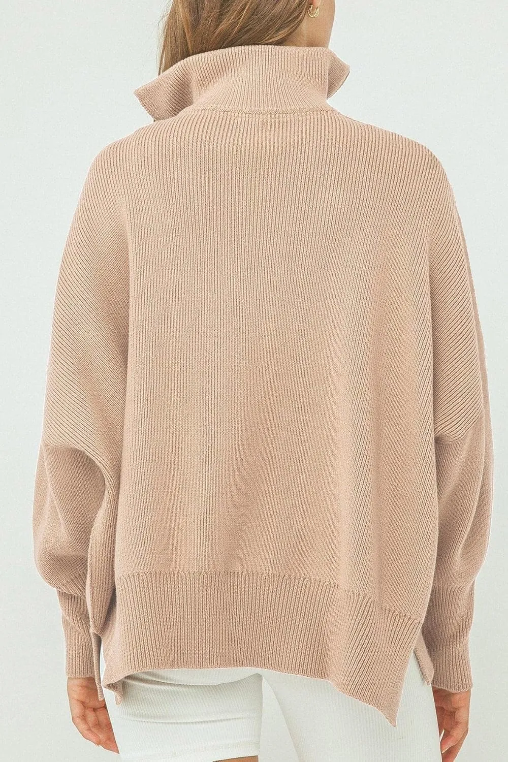 Imily Bela Womens Tunic Sweater Fall Long Sleeve 1/4 Zip Pullover Sweaters Oversized Slouchy Ribbed Knit Sweatshirt with Slit