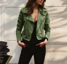 IVERIRMIN Womens Lightweight Suede Motorcycle Jacket Fall Cropped Asymmetrical Zip-up Biker Coats Faux Leather Fitted Outwear