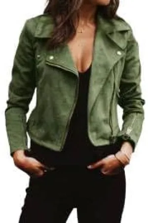 IVERIRMIN Womens Lightweight Suede Motorcycle Jacket Fall Cropped Asymmetrical Zip-up Biker Coats Faux Leather Fitted Outwear