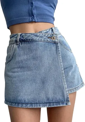 Jean Shorts Womens High Waisted Women's High Waist A Line Denim Shorts with Light Wash Two Piece Design