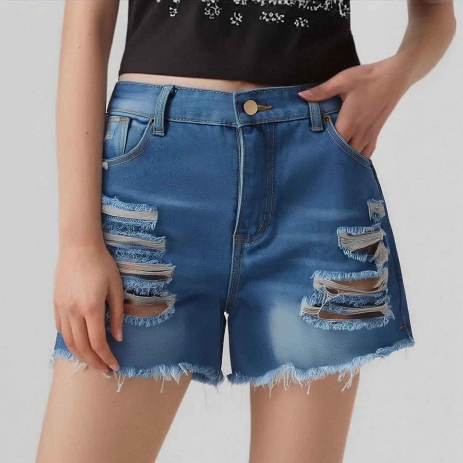 Jean Shorts Womens Jean Shorts for Women Frayed High Waisted Stretchy Ripped Casual Fashion Denim Summer Pants
