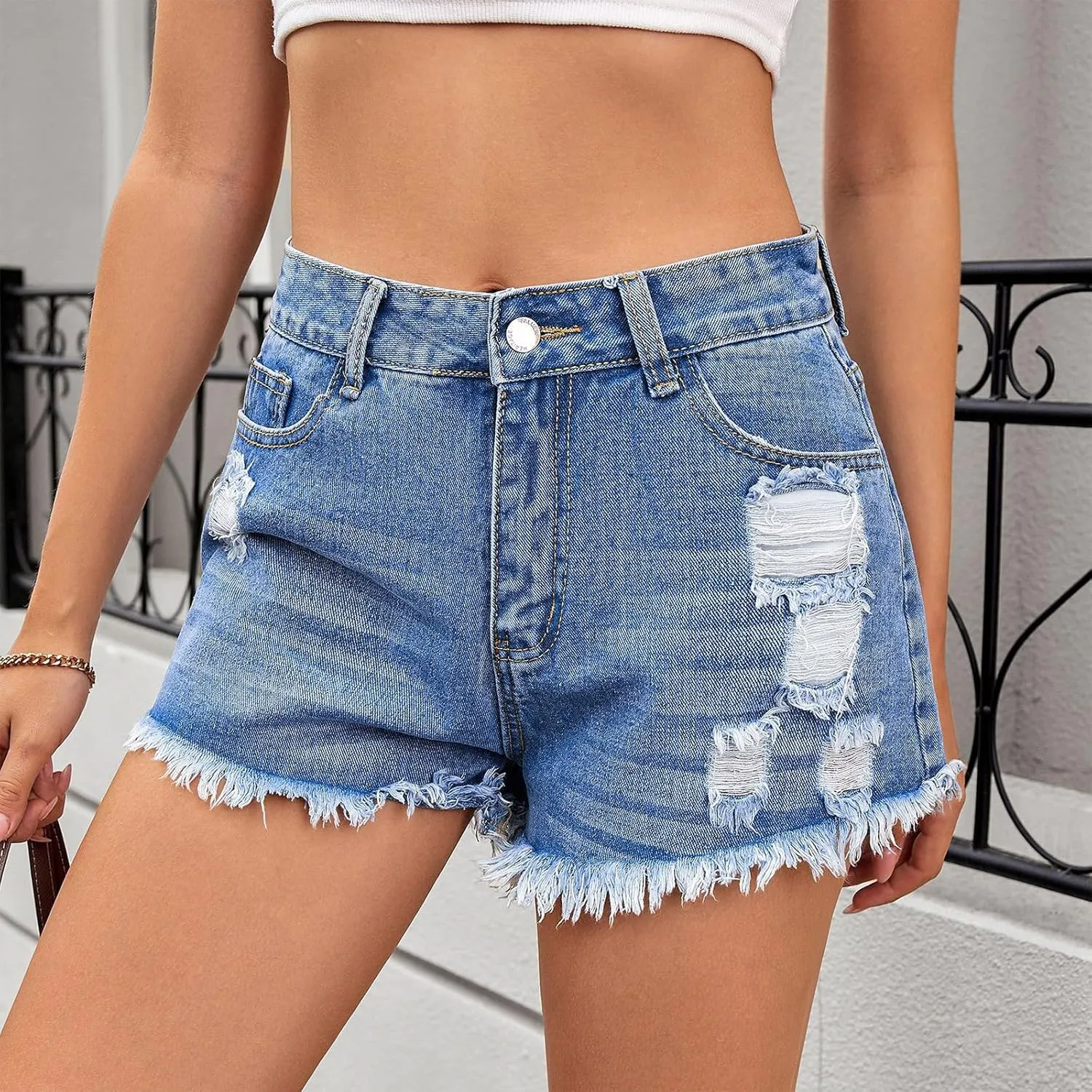 Jean Shorts Womens Jean Shorts for Women Frayed High Waisted Stretchy Ripped Casual Fashion Denim Summer Pants