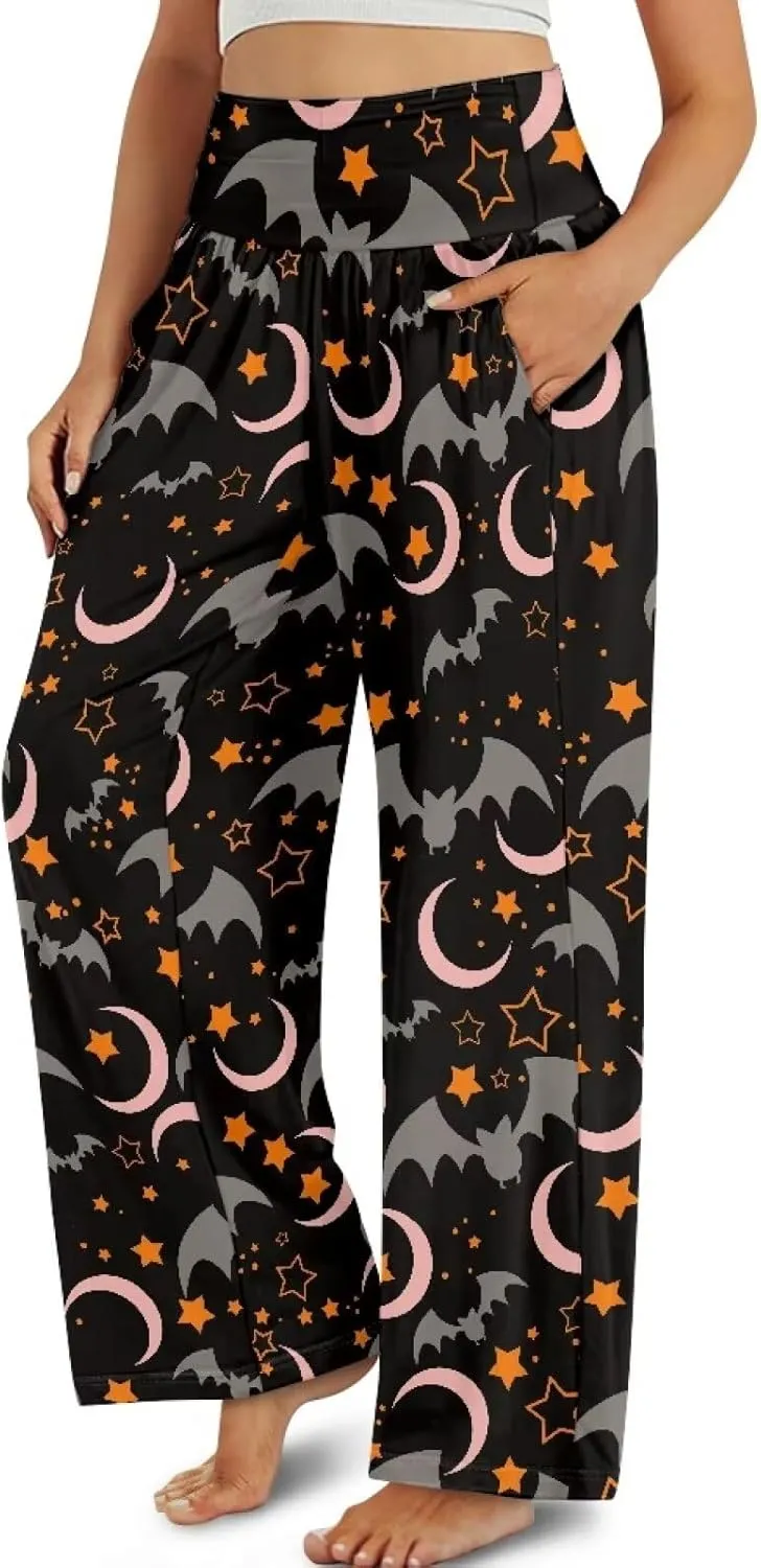 JEOCODY Women's Casual Wide Leg Pants Elastic Waist Loose Lounge Pants with Pockets Size S-3XL