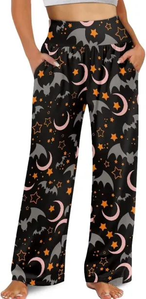 JEOCODY Women's Casual Wide Leg Pants Elastic Waist Loose Lounge Pants with Pockets Size S-3XL