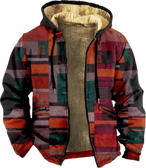 JJHAEVDY Mens Jacket Printed Full Zip Jacket Long Sleeve Fleece Lined Sweatshirt Loose Sports Hoodies Warm Hoodie with Pocket