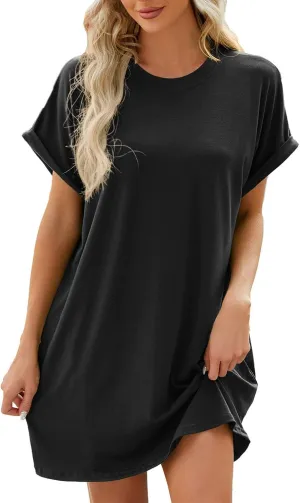 JJHAEVDY Summer Dresses for Women 2025 Short Sleeve Crewneck T-Shirt Dress Solid Color Loose Dresses Basic Short Dress Pajama