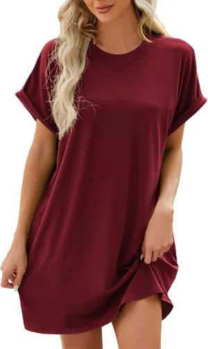 JJHAEVDY Summer Dresses for Women 2025 Short Sleeve Crewneck T-Shirt Dress Solid Color Loose Dresses Basic Short Dress Pajama