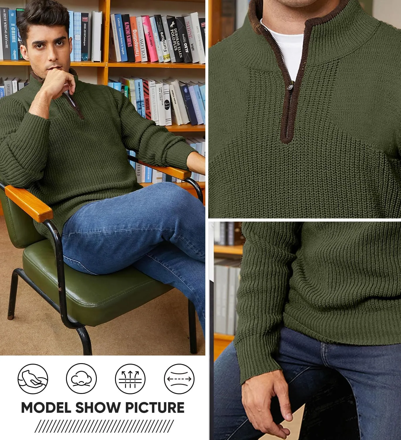 JMIERR Mens Quarter Zip Sweater Lightweight Mock Neck Casual Long Sleeve Knitted Solid Pullover Sweaters