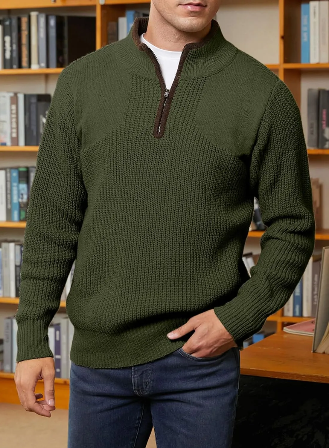 JMIERR Mens Quarter Zip Sweater Lightweight Mock Neck Casual Long Sleeve Knitted Solid Pullover Sweaters