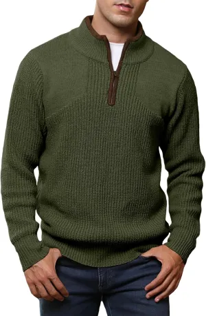 JMIERR Mens Quarter Zip Sweater Lightweight Mock Neck Casual Long Sleeve Knitted Solid Pullover Sweaters
