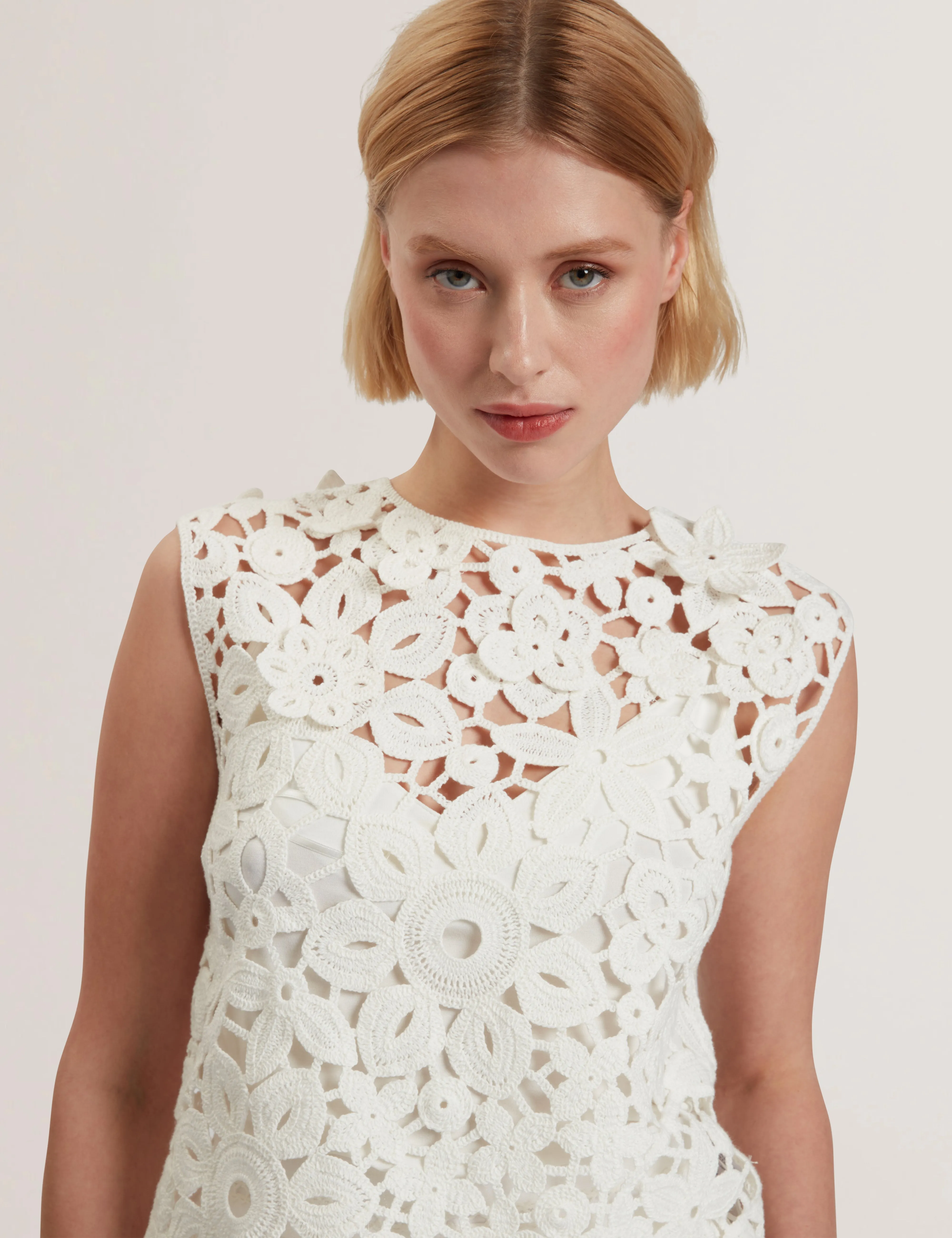 Joyyra Crochet Knit Top White