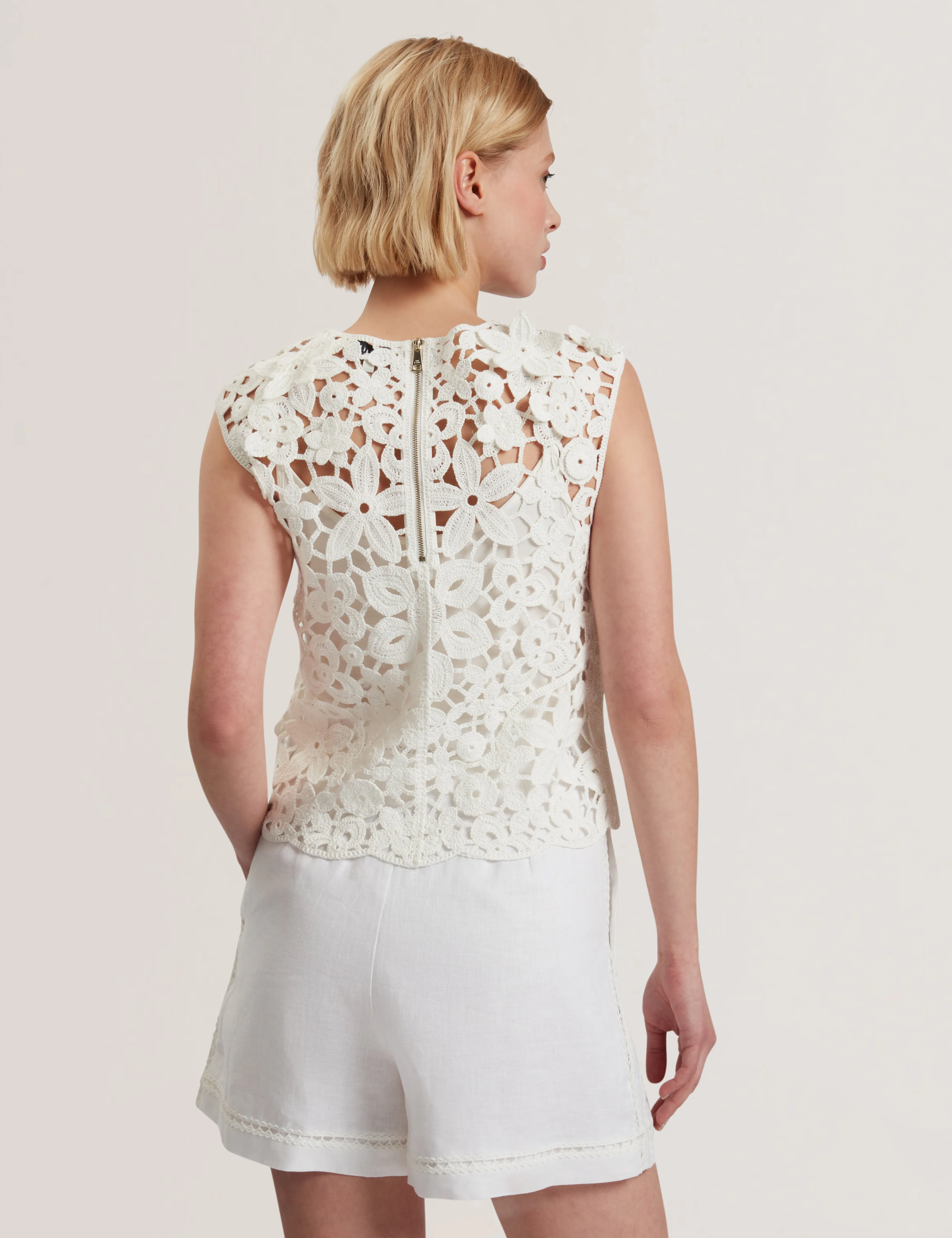 Joyyra Crochet Knit Top White