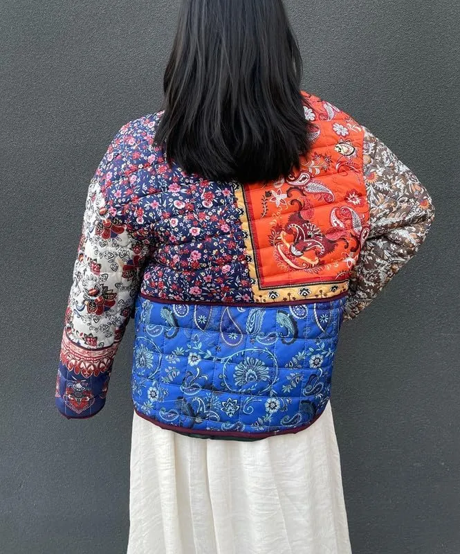 Juakoso Women Floral Print Cropped Quilted Jacket Cardigan Vintage Open Front Padded Puffler Coat Lightweight Casual Outwear