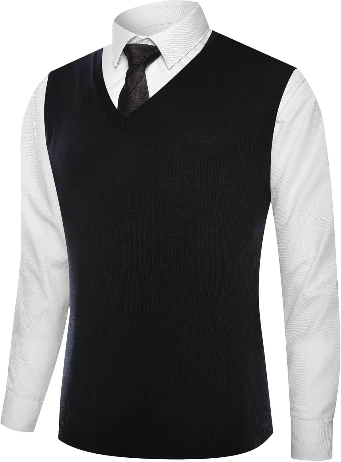 Kallspin Men's Wool Blended Vest Sweater Relaxed Fit V Neck Sleeveless Knitted Pullover