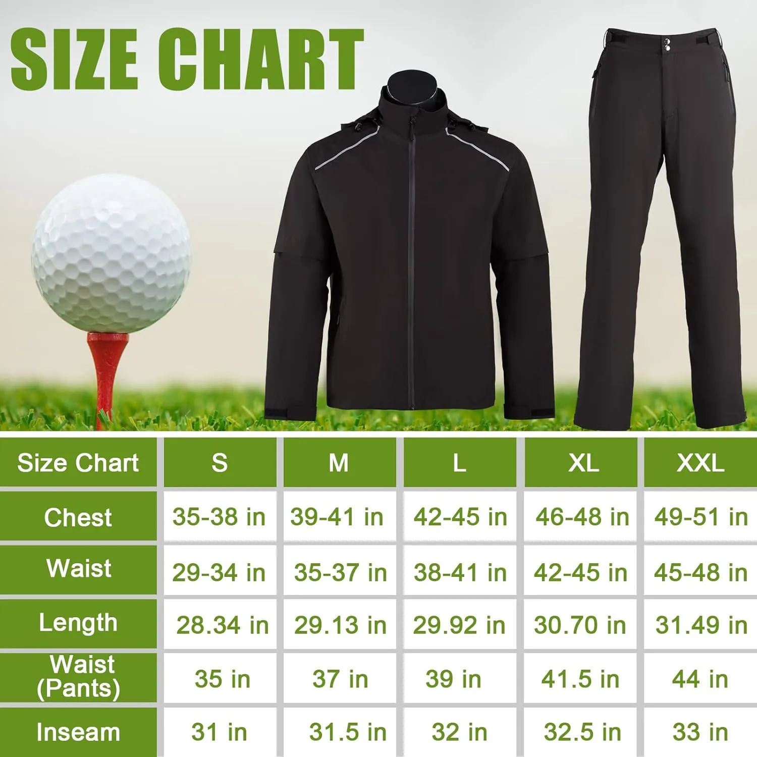 K.E.J. Golf Rain Jacket for Men Waterproof Raincoat Lightweight Jacket Golf Suit for Hiking Cycling Running Camping Traveling