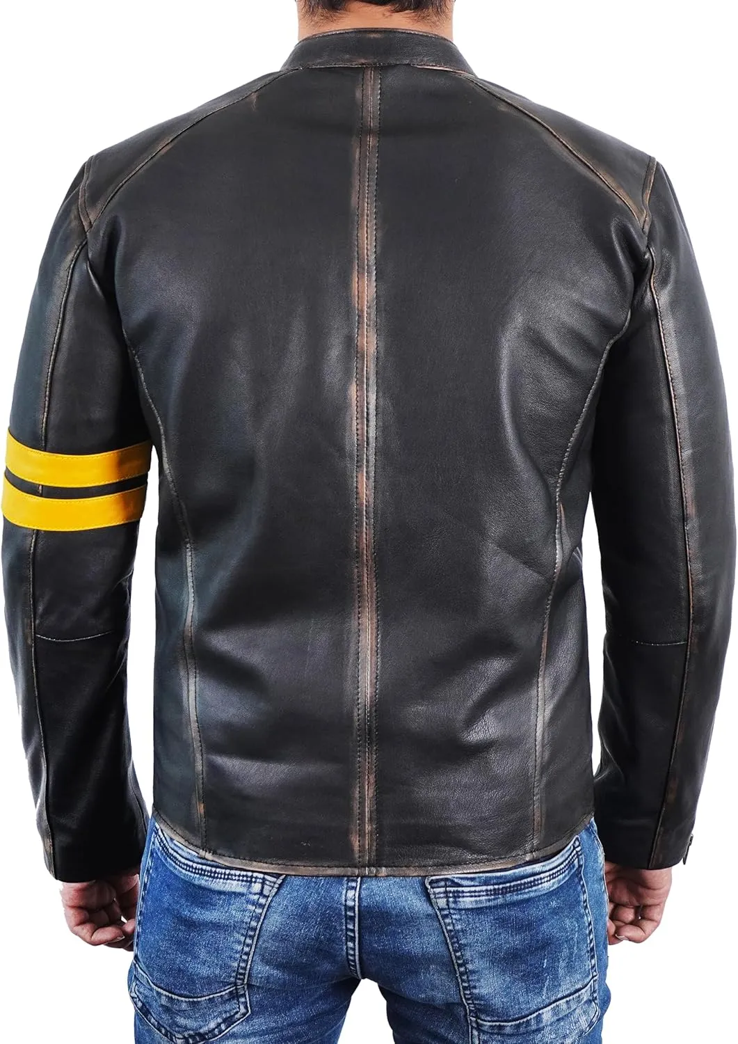 Lambskin Leather Jacket for Men - Vintage Distressed Brown Biker Coat