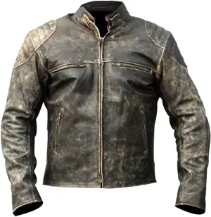 Lambskin Leather Jacket for Men - Vintage Distressed Brown Biker Coat