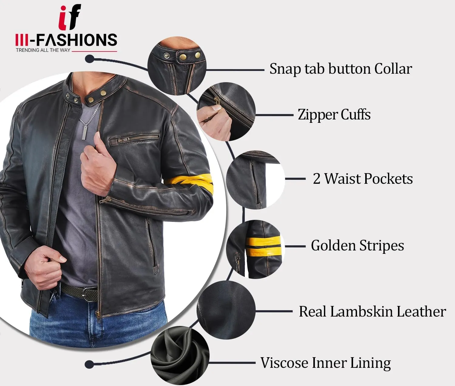 Lambskin Leather Jacket for Men - Vintage Distressed Brown Biker Coat