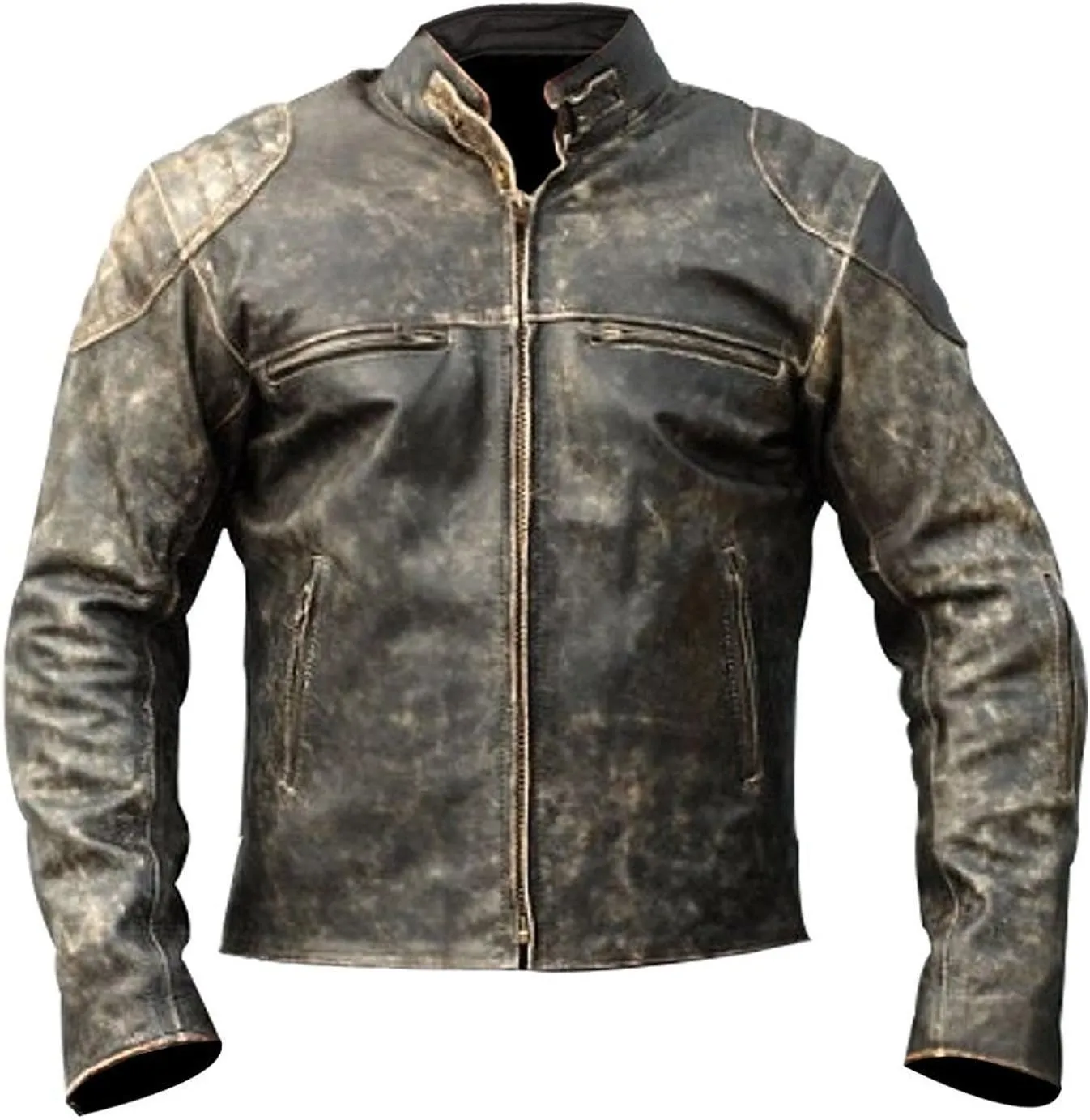 Lambskin Leather Jacket for Men - Vintage Distressed Brown Biker Coat