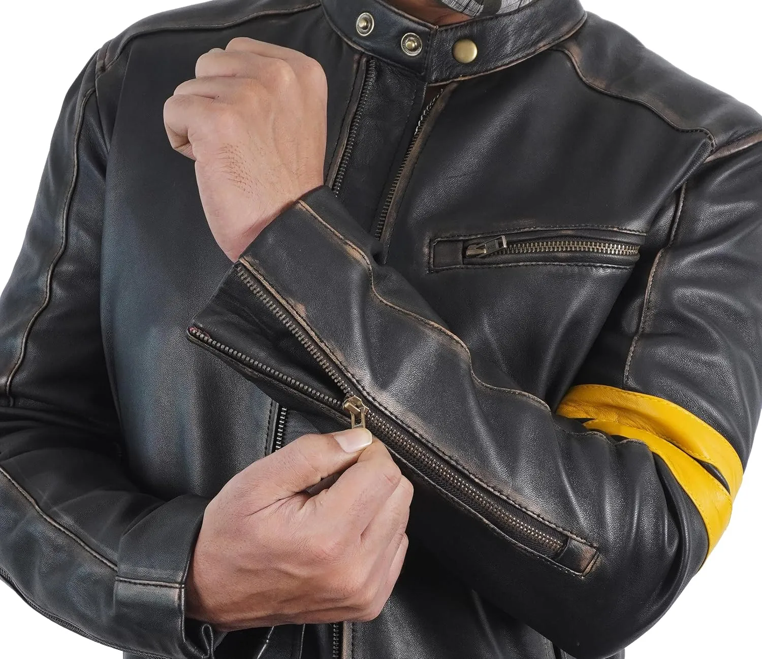 Lambskin Leather Jacket for Men - Vintage Distressed Brown Biker Coat
