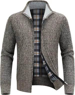 Lamgool Men's Full Zip Sweater Knit Long Sleeve Stand Collar Cardigan Sweaters