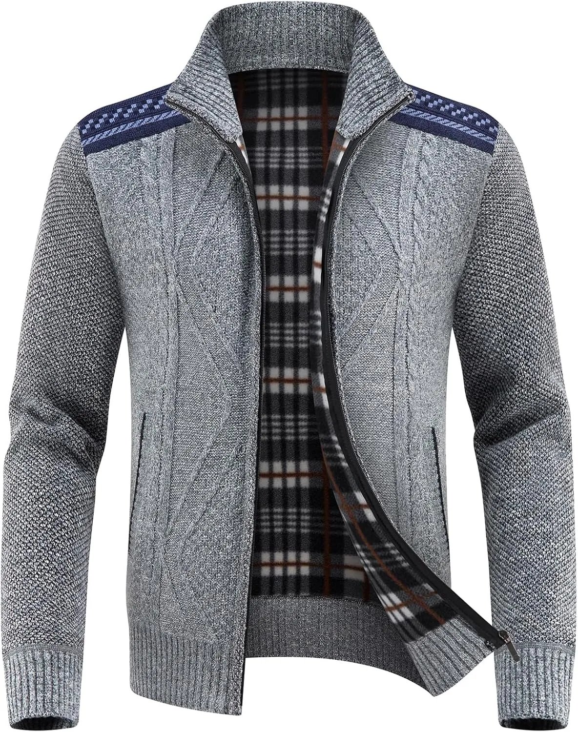 Lamgool Men's Full Zip Sweater Knit Long Sleeve Stand Collar Cardigan Sweaters