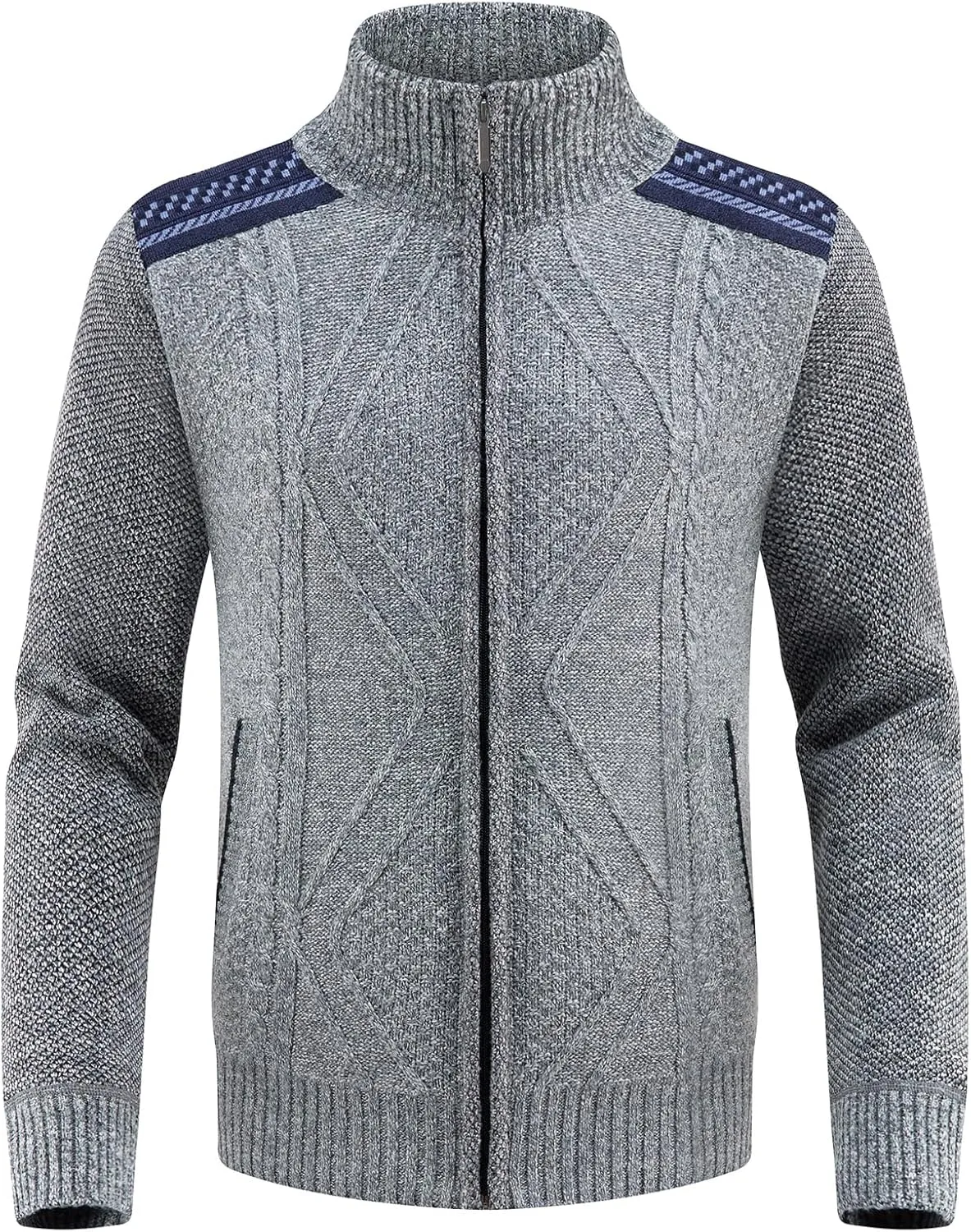 Lamgool Men's Full Zip Sweater Knit Long Sleeve Stand Collar Cardigan Sweaters