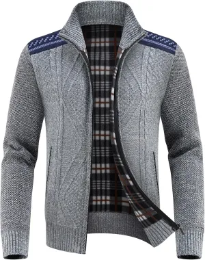 Lamgool Men's Full Zip Sweater Knit Long Sleeve Stand Collar Cardigan Sweaters