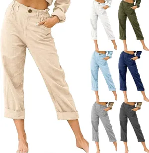 Lastesso Linen Pants Women Spring Summer Lounge Capris Vintage High Waist Straight Cotton Linen Pants Loose Ladies Trouser