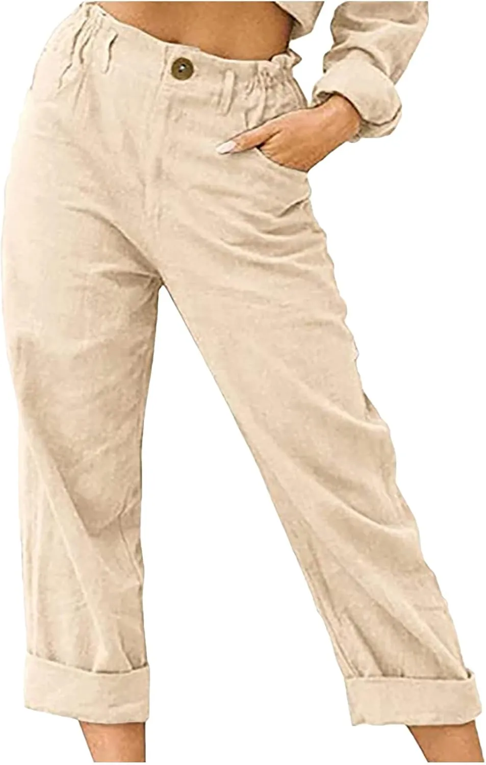 Lastesso Linen Pants Women Spring Summer Lounge Capris Vintage High Waist Straight Cotton Linen Pants Loose Ladies Trouser