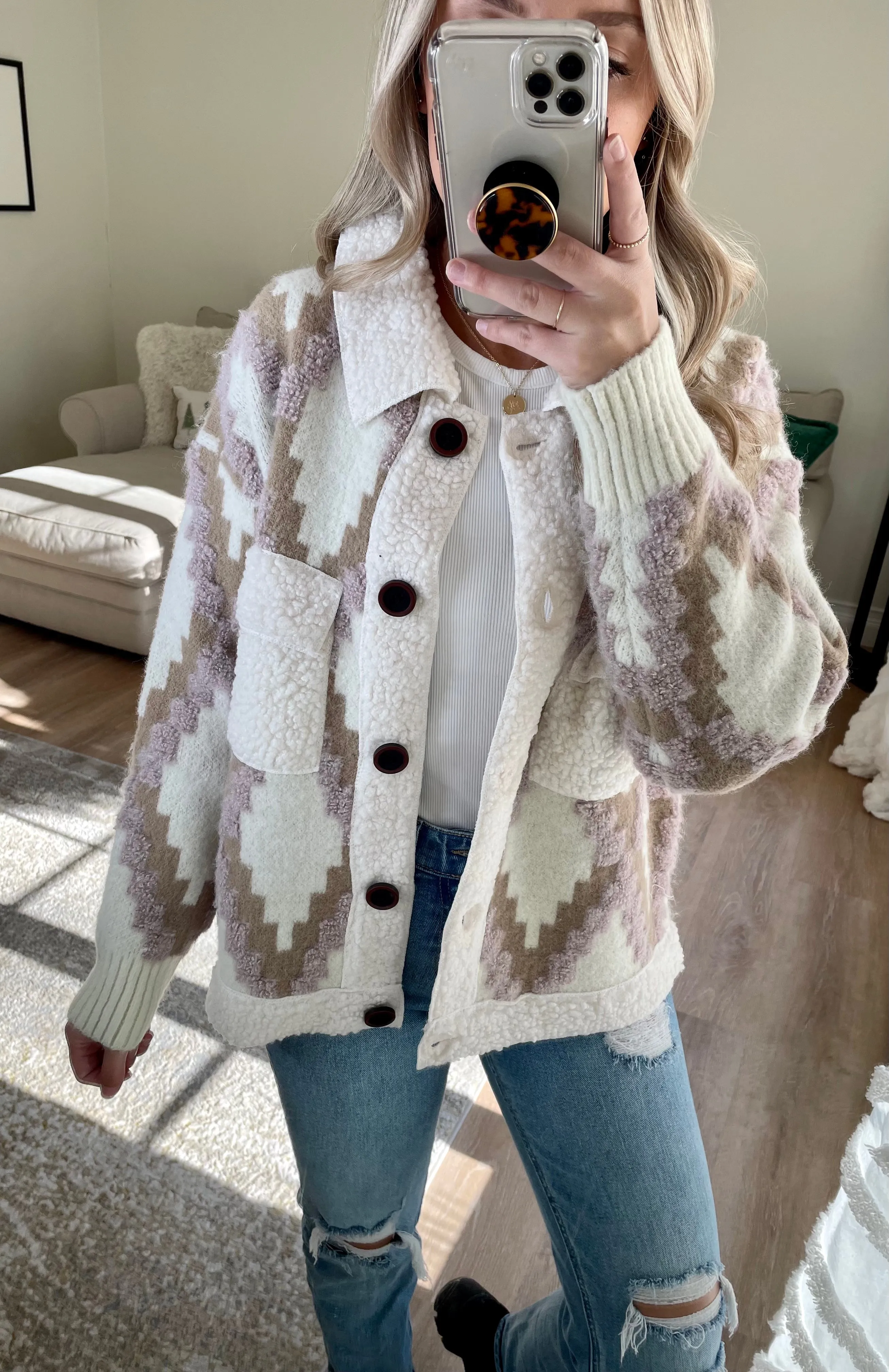 Latte Mauve Fur Lined Shacket