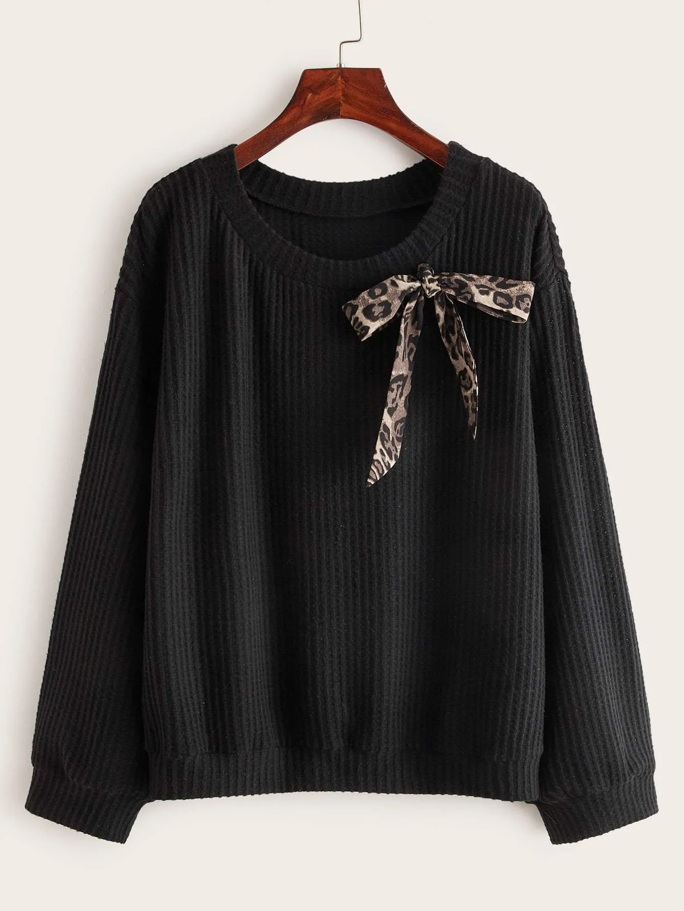 Leopard Knotted Ribbed Knit Top