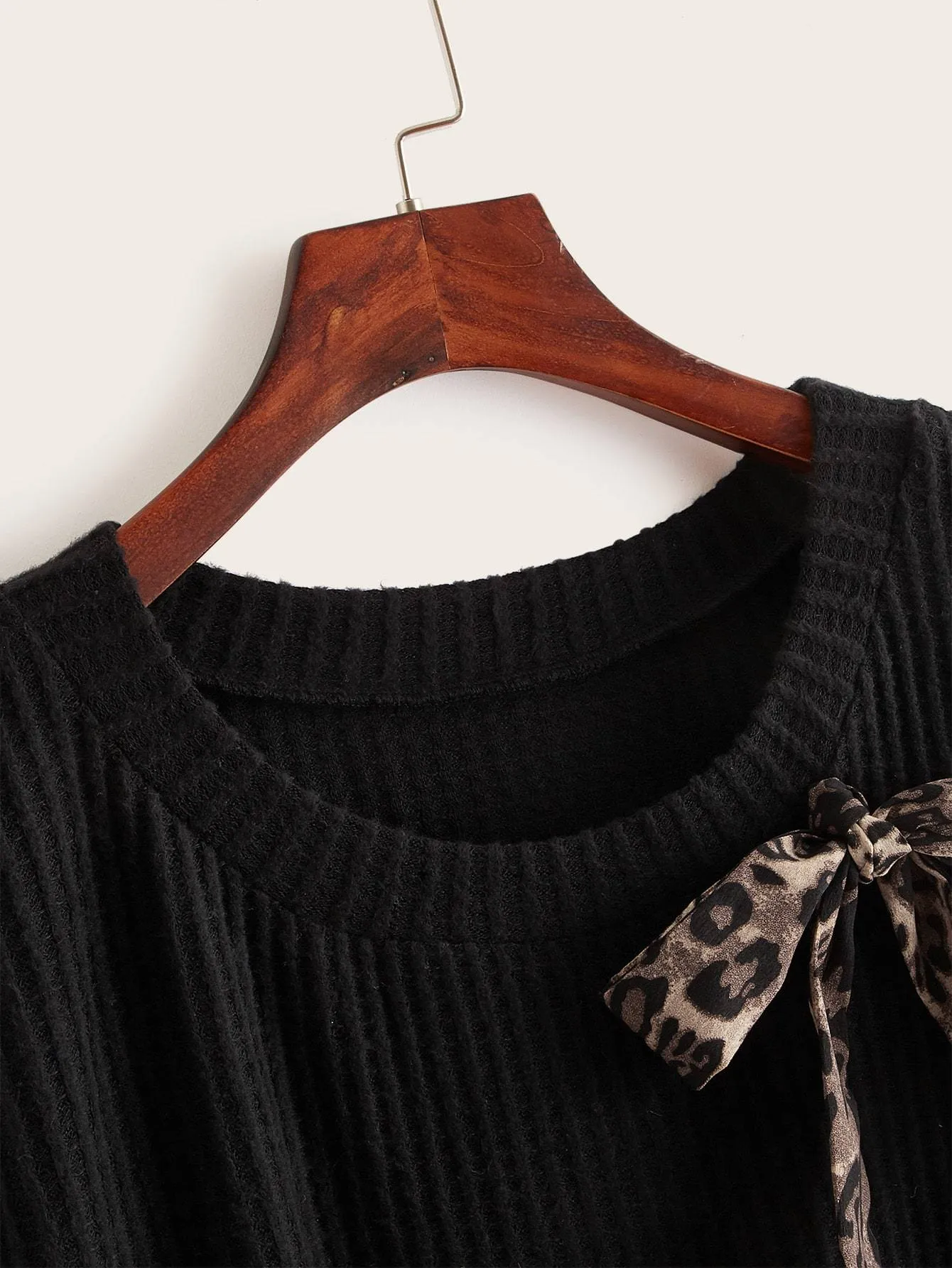 Leopard Knotted Ribbed Knit Top