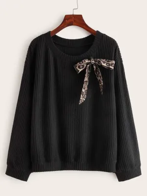 Leopard Knotted Ribbed Knit Top