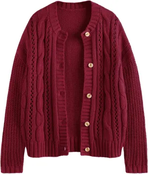 LILLUSORY Women's Cardigan Sweaters Cable Knit Crochet Cotton Fall Jackets Button Up Chunky Trendy Outfits