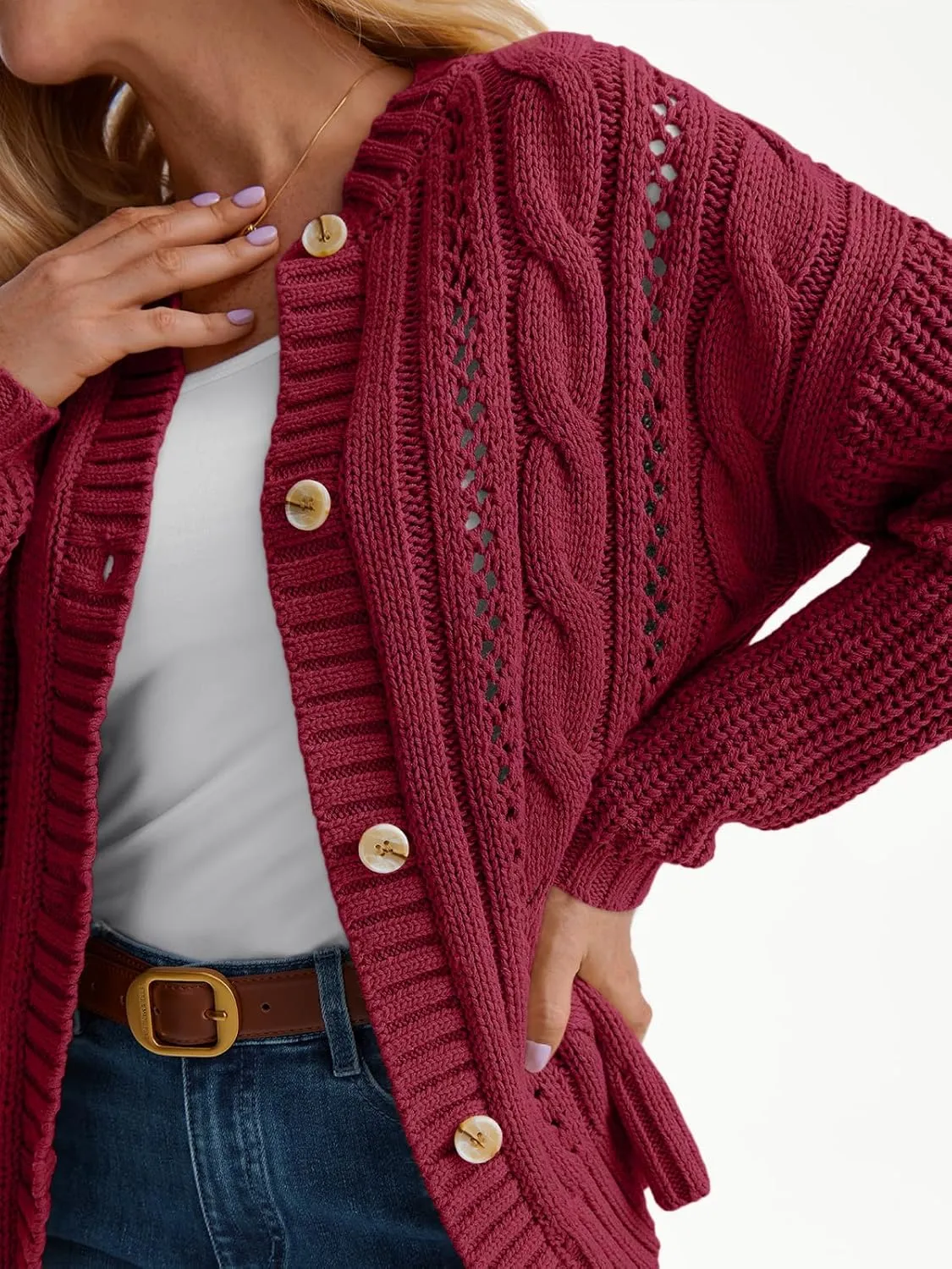LILLUSORY Women's Cardigan Sweaters Cable Knit Crochet Cotton Fall Jackets Button Up Chunky Trendy Outfits