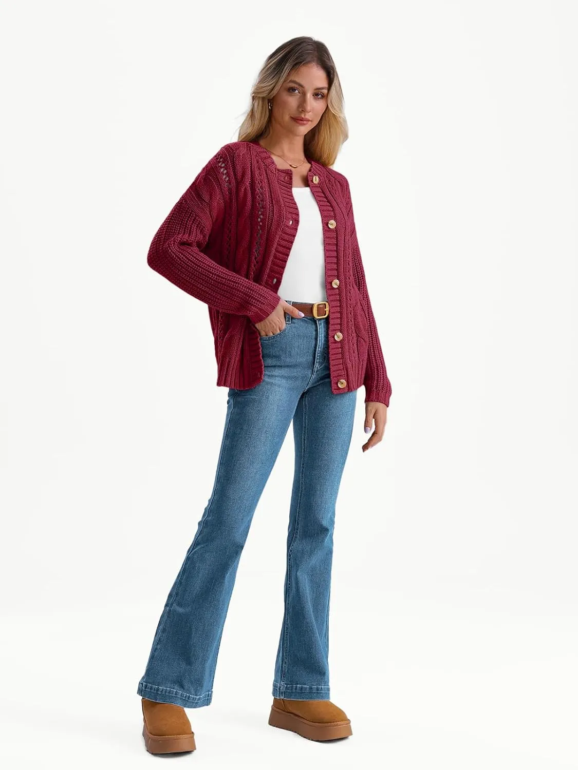 LILLUSORY Women's Cardigan Sweaters Cable Knit Crochet Cotton Fall Jackets Button Up Chunky Trendy Outfits