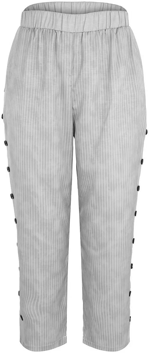 Linen Cropped Pants for Women Summer Trousers Plus Size Pants Trendy Drawstring Elastic Waist Joggers with Pockets