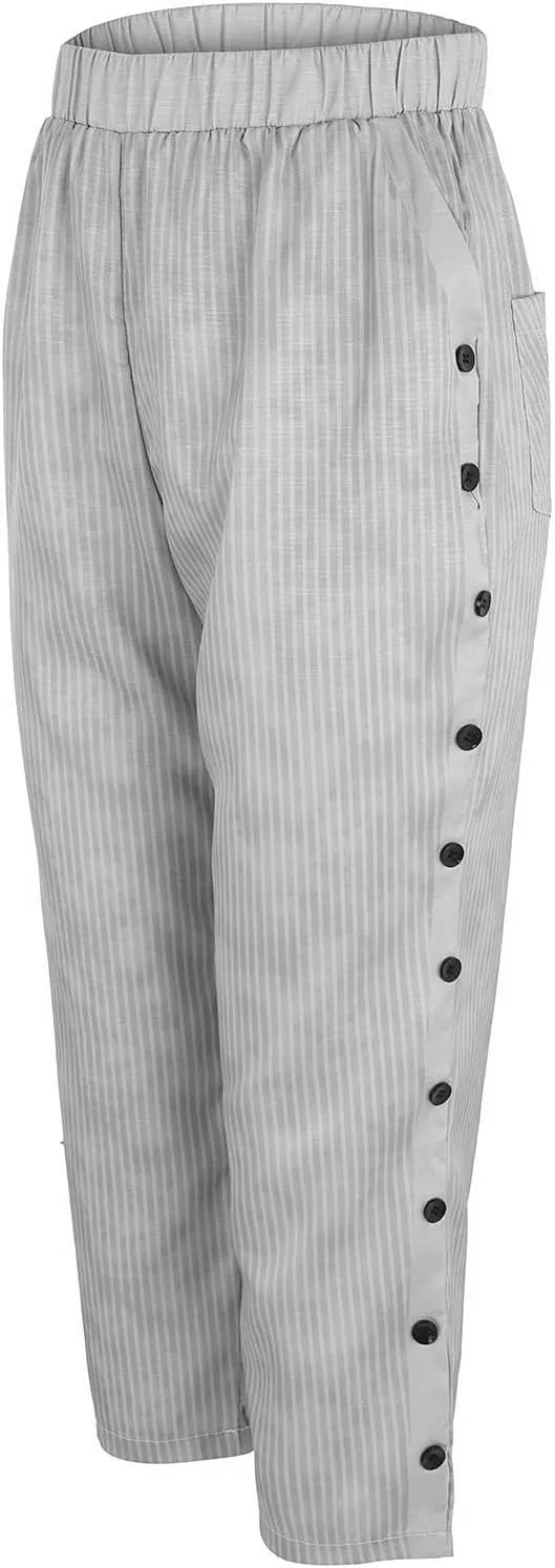 Linen Cropped Pants for Women Summer Trousers Plus Size Pants Trendy Drawstring Elastic Waist Joggers with Pockets