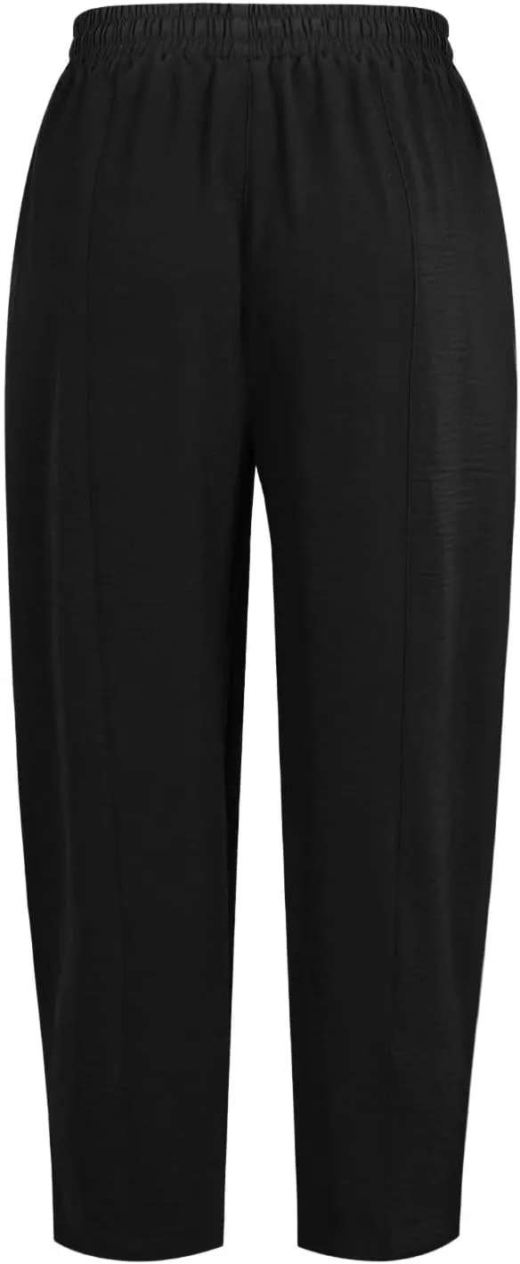 Linen Harem Pants Women Casual Summer High Waisted Beach Pants Baggy Lightweight Cropped Pant with Pockets