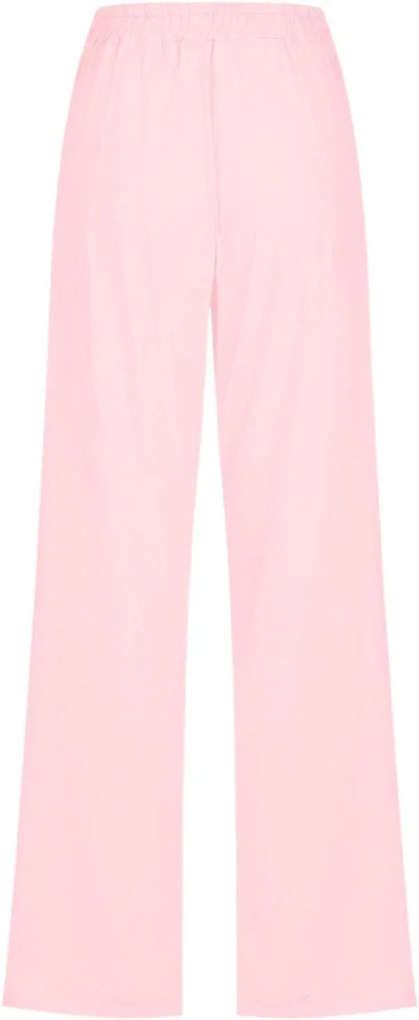 Linen Pants for Women Casual Relaxed Fit Elastic Waist Pant Straight Leg Drawstring Lounge Trousers with Pockets