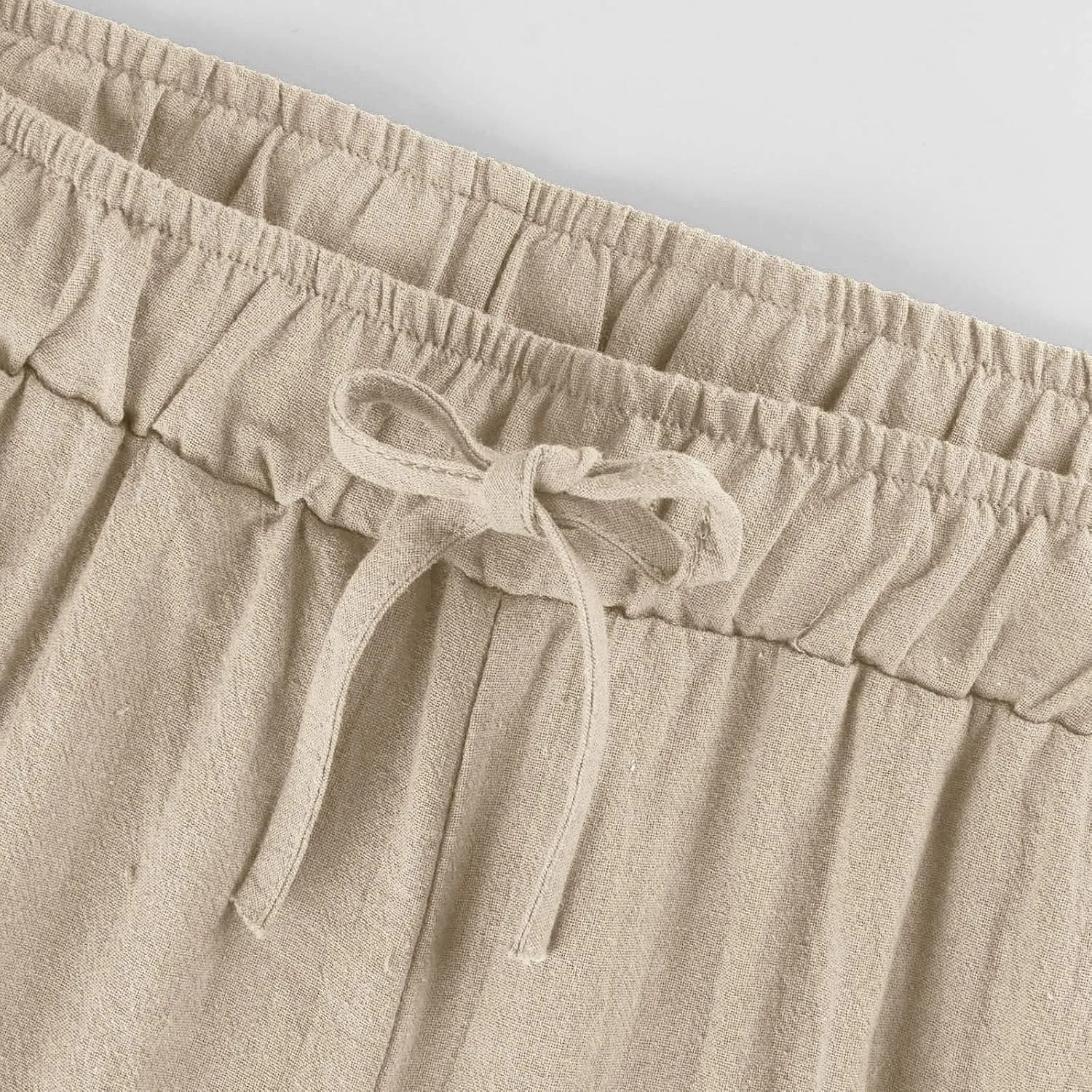 Linen Pants Women Casual Summer Drawstring Waist Wide Leg Pants with Pockets Baggy Lightweight Beach Trousers