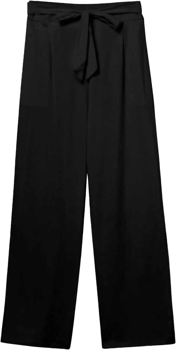 Linen Pants Women Summer Straight Leg High Waisted Work Pants with Pockets Plus Size Elastic Waist Pants Trousers