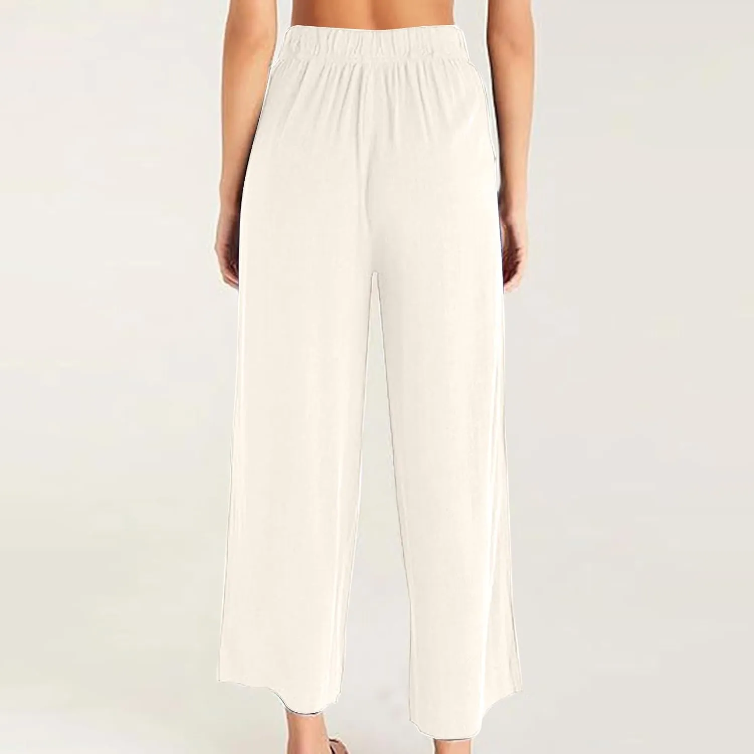 Lmdudan Wide Leg Capri Pants for Women High Waist Cotton Linen Flowy Pleated Capris Cropped Pant Casual Trousers with Pockets