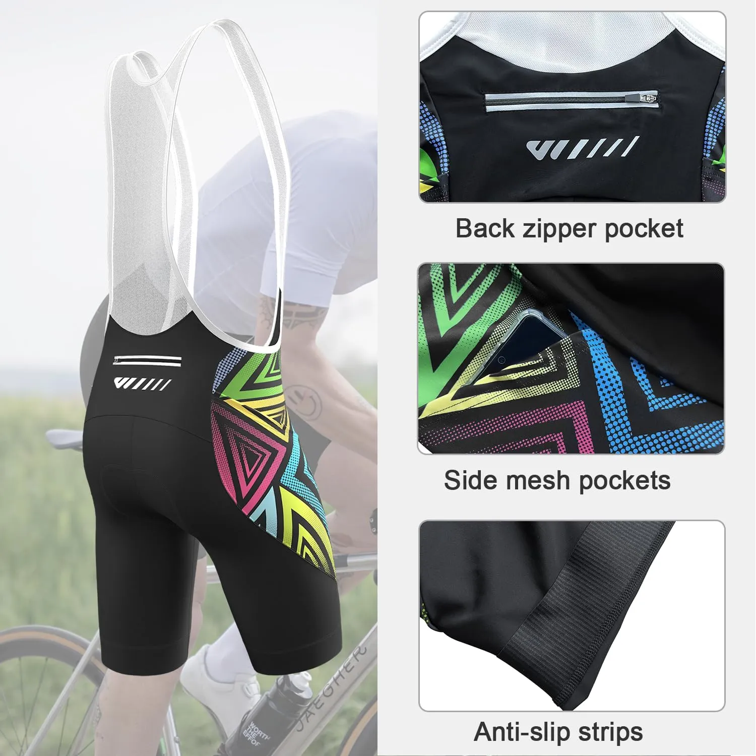 Logas Cycling Bib Shorts Men Cycling Shorts with Shoulder Straps Bike Biking Bibs with 4D Padding Breathable Quick-Dry